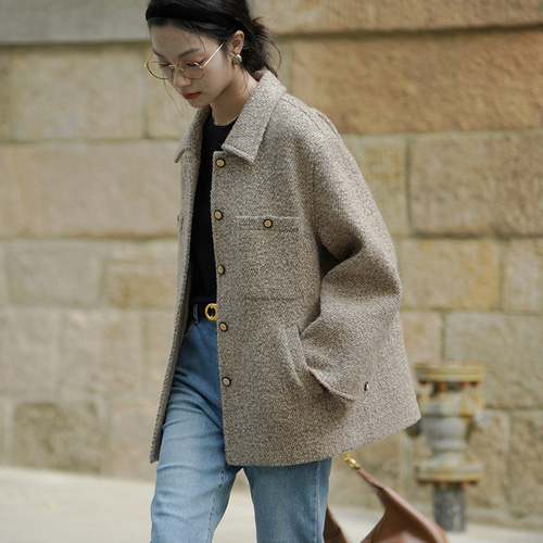 ウール混 秋冬向き ステンカラーコート ショートコート コート jadore