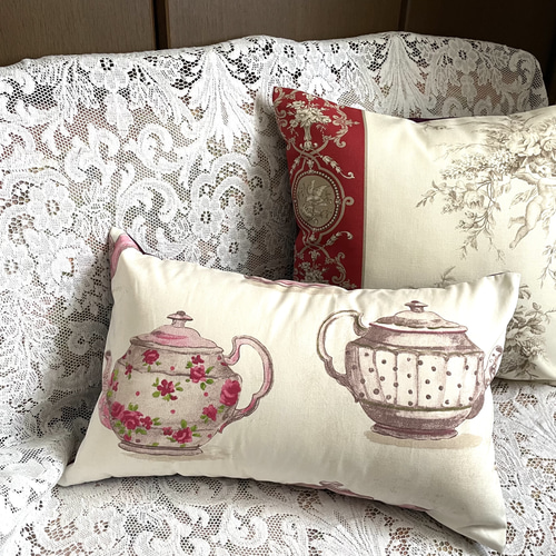 フランス製生地】オリジナル刺繍入りクッションカバー 45cmx45cm