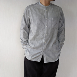 <OSOCU> Chita-momen band collar shirt ”Sashiko””　知多木綿　刺し子シャツ 5枚目の画像