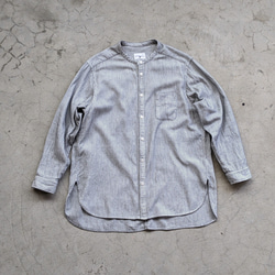 <OSOCU> Chita-momen band collar shirt ”Sashiko””　知多木綿　刺し子シャツ 1枚目の画像