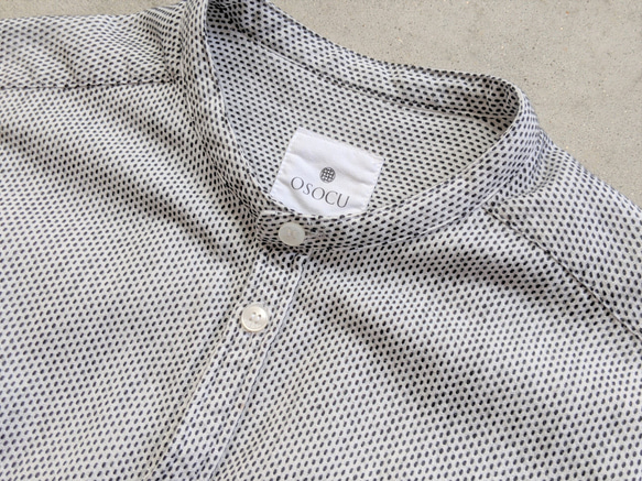 <OSOCU> Chita-momen band collar shirt ”Sashiko””　知多木綿　刺し子シャツ 2枚目の画像