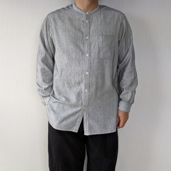 <OSOCU> Chita-momen band collar shirt ”Sashiko””　知多木綿　刺し子シャツ 6枚目の画像