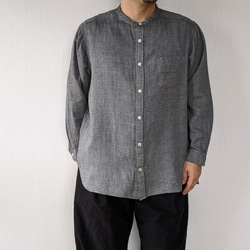 <OSOCU> Chita-momen band collar shirt ”Seigaiha””　知多木綿青海波シャツ 4枚目の画像