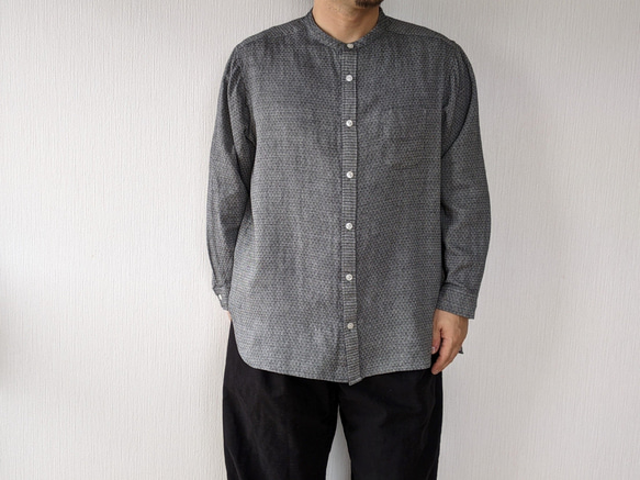 <OSOCU> Chita-momen band collar shirt ”Seigaiha””　知多木綿青海波シャツ 4枚目の画像