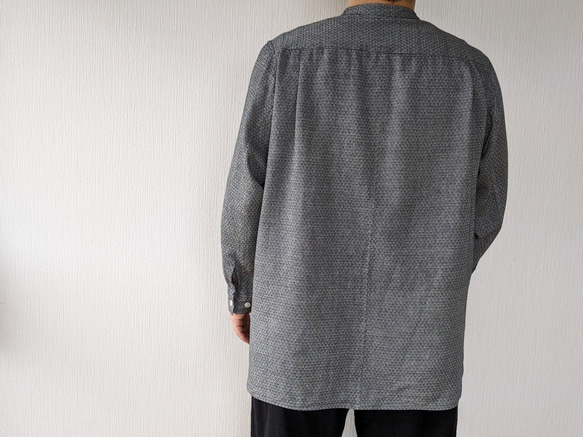 <OSOCU> Chita-momen band collar shirt ”Seigaiha””　知多木綿青海波シャツ 6枚目の画像