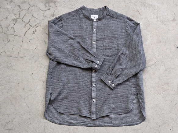 <OSOCU> Chita-momen band collar shirt ”Seigaiha””　知多木綿青海波シャツ 2枚目の画像