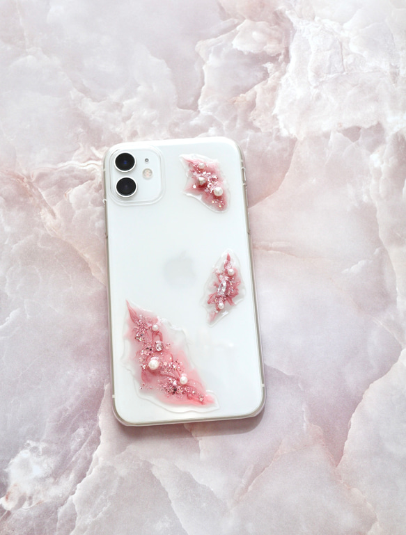 【全機種対応】iPhoneケース　ピンク〜羽根〜　 3枚目の画像
