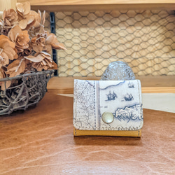 ぐしぐし手縫い＊シュリンクキャメルとセピアな地図柄のボックスコイン  