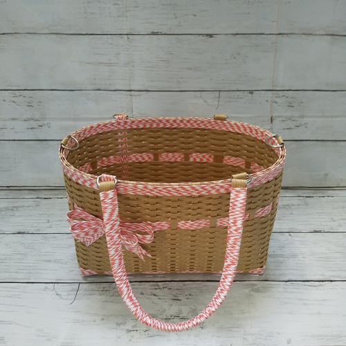 ダブルリボンのクラフトかごバッグ（M）クラフト＆和風桃香 かご