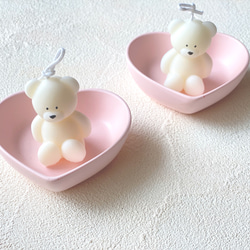 ♡ Mini Bear & Heart tray ♡ ミニベアー　ソイキャンドル　トレイセット 3枚目の画像