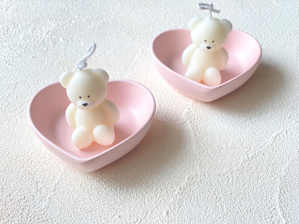 ♡ Mini Bear & Heart tray ♡ ミニベアー　ソイキャンドル　トレイセット 3枚目の画像