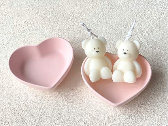 ♡ Mini Bear & Heart tray ♡ ミニベアー　ソイキャンドル　トレイセット 2枚目の画像