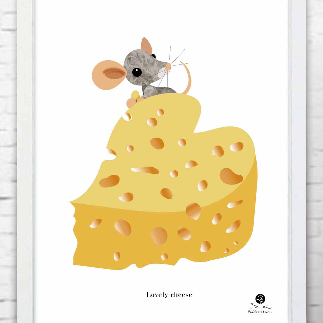 キュートなHEART CHEESE　イラスト   ポスター　A4 　アートポスター　アート　イラスト　動物　598