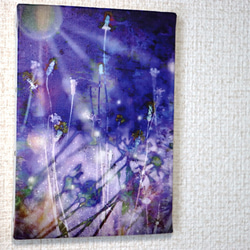 「満月の夜に」Ａ５サイズ　キャンバスプリント　アート　幻想的　インテリア　満月　夜　紫　自然　光　青　コンパクト 7枚目の画像