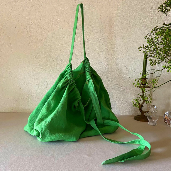 European linen bag (apple green) 10枚目の画像