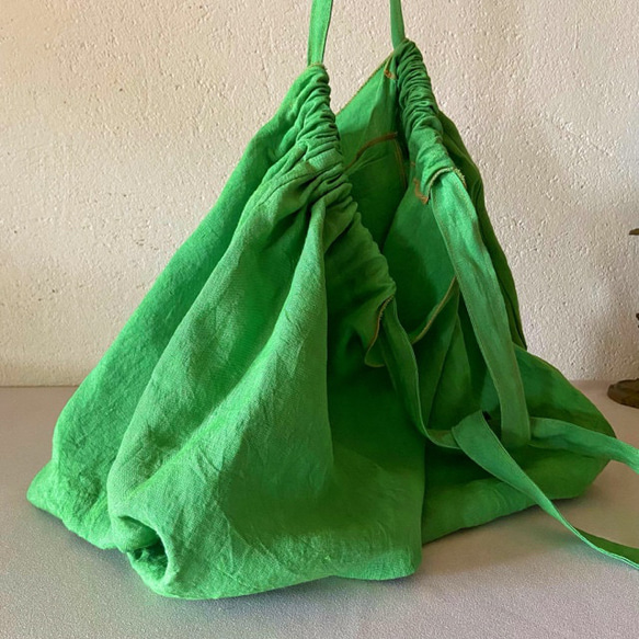 European linen bag (apple green) 8枚目の画像