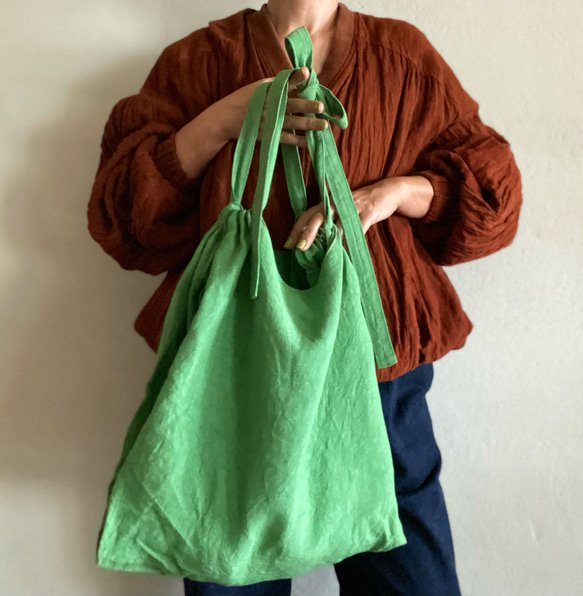 European linen bag (apple green) 14枚目の画像