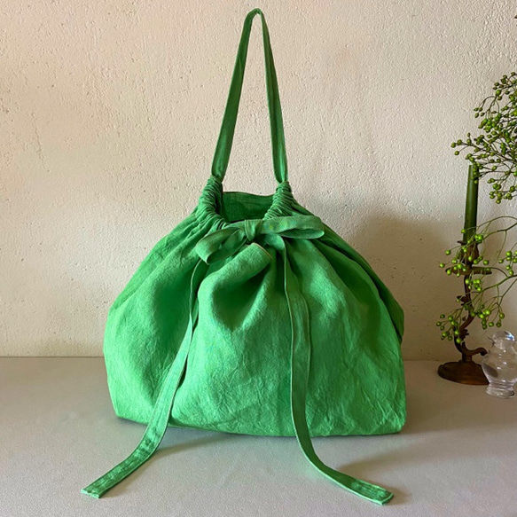 European linen bag (apple green) 6枚目の画像