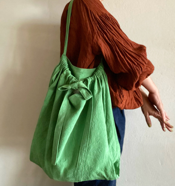 European linen bag (apple green) 13枚目の画像