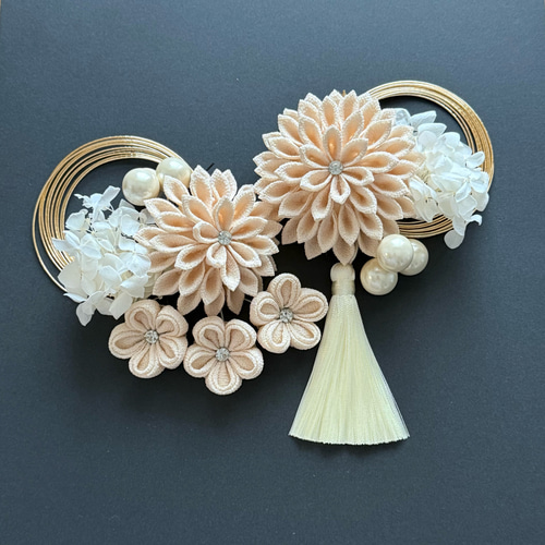 受注制作》つまみ細工 髪飾り 結婚式 成人式 卒業式 七五三 生成り