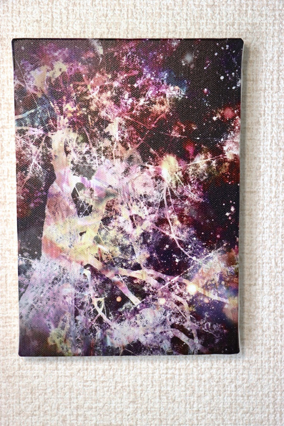 「巨樹と銀河」Ａ５サイズ　キャンパスプリント　アート　インテリア　巨樹　星　銀河　自然　夜　光　コンパクト　輝き 2枚目の画像