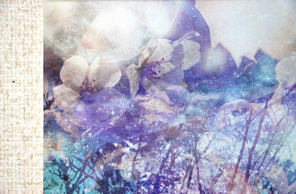 「優しい夜風」Ａ５サイズ　キャンパスプリント　アート　インテリア　コンパクト　風　花　月　癒し　ペールカラー　植物 2枚目の画像