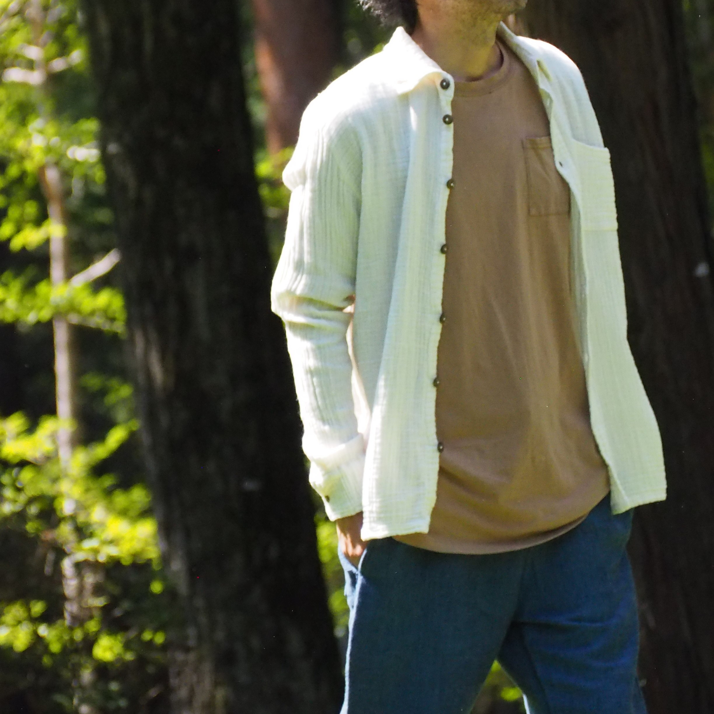 ダブルガーゼ シャツ メンズ 長袖 無地 コットン ガーゼ 柔らかい 綿100%　男女兼用