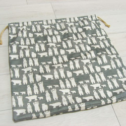 47-40◆送料無料♪◆ループ選択式＊大きな巾着袋◆５０×５０ｃｍ◆ほっこりしろくま◆お着替え袋＊体操着袋に♪グレイ 2枚目の画像