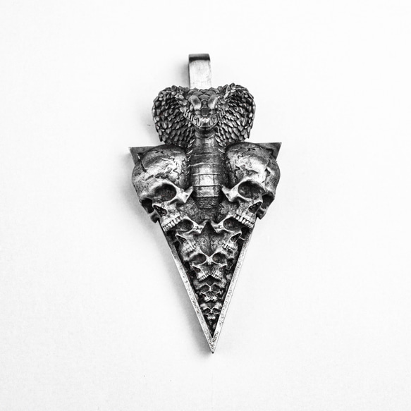 千面髑髏ペンダント 逆三角形シルバー飾り 蛇精真鍮ペンダント 生贄トーテムシルバーペンダント- 手作り 7枚目の画像