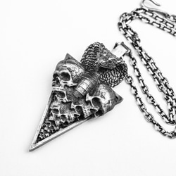 千面髑髏ペンダント 逆三角形シルバー飾り 蛇精真鍮ペンダント 生贄トーテムシルバーペンダント- 手作り 5枚目の画像