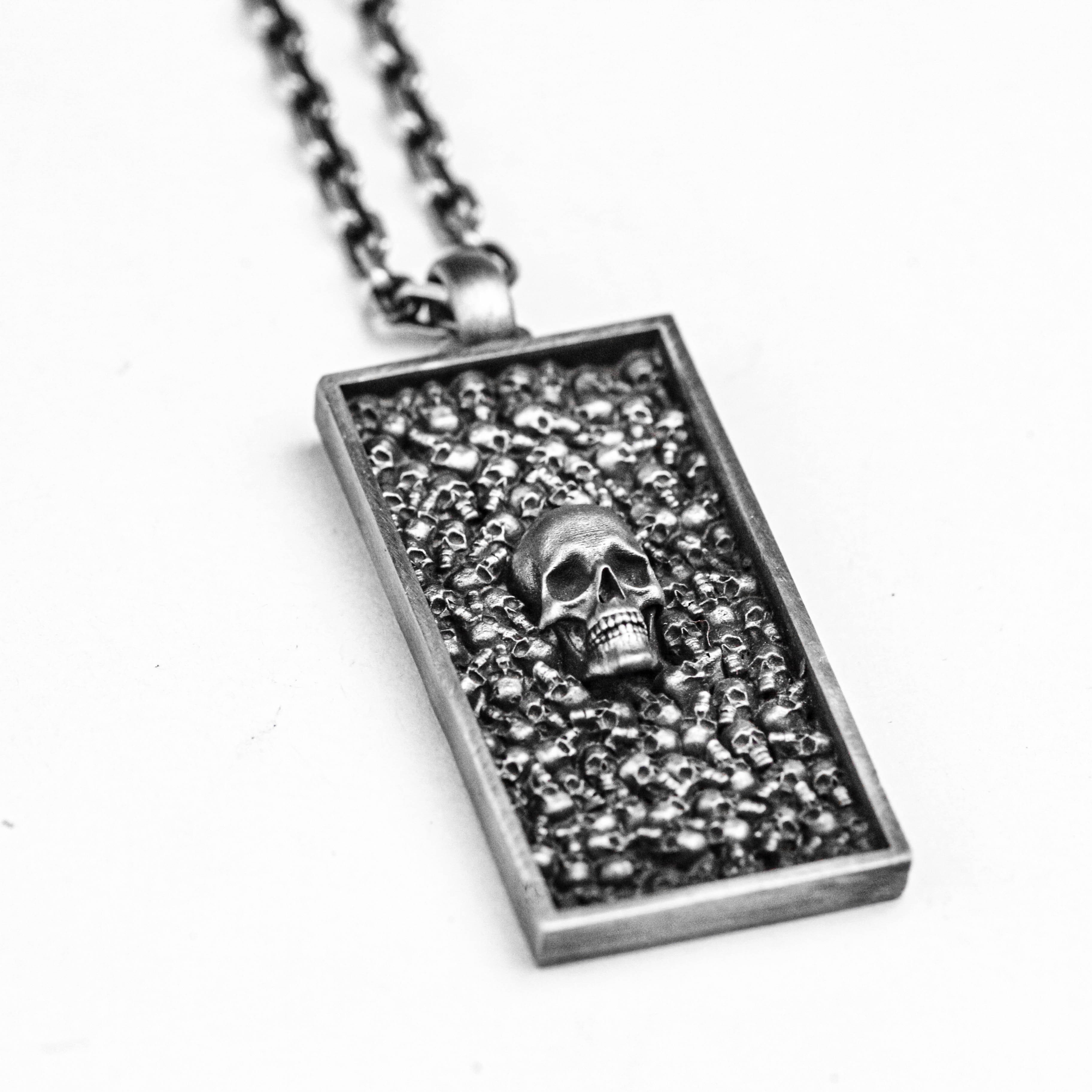 925 スターリングシルバー スカル ペンダント、強化スカル ペンダント、騎士の飾り、千面スカル ペンダント - 手作り