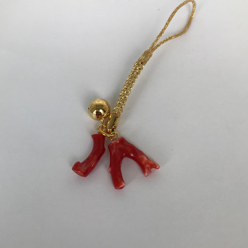 土佐沖赤珊瑚の根付 ナチュラル枝珊瑚2本付き お守り代わりに