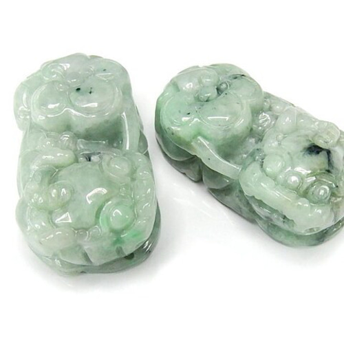 一点物逸品天然石本翡翠ジェダイト如意ヒキュウ彫刻ペア置物風水物