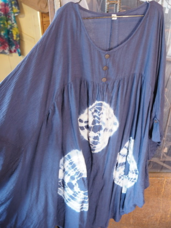 【SALE】絞り染めチュニック ポンチョ コットン100 100 Dyed Tunic Cotton　one－piec 15枚目の画像