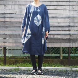 【SALE】絞り染めチュニック ポンチョ コットン100 100 Dyed Tunic Cotton　one－piec 5枚目の画像