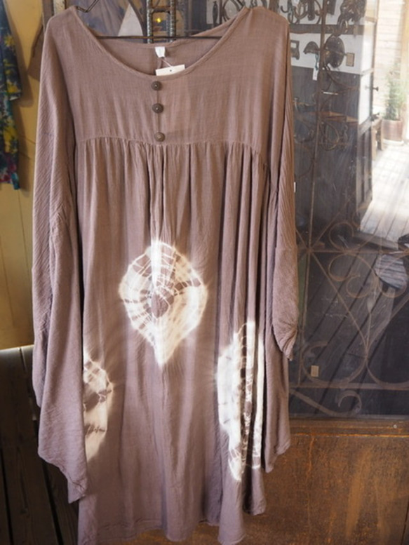 【SALE】絞り染めチュニック ポンチョ コットン100 100 Dyed Tunic Cotton　one－piec 4枚目の画像