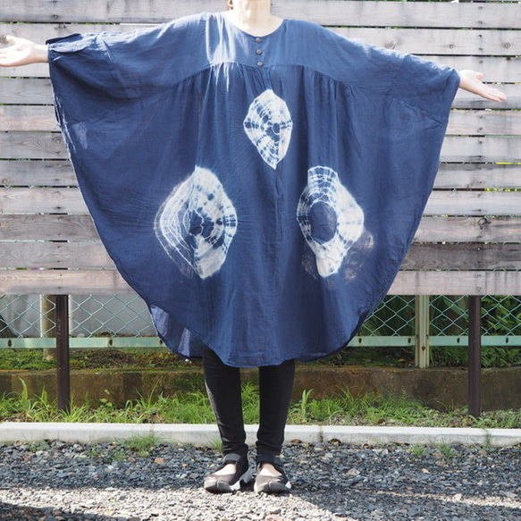 【SALE】絞り染めチュニック ポンチョ コットン100 100 Dyed Tunic Cotton　one－piec 7枚目の画像