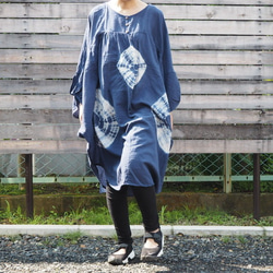 【SALE】絞り染めチュニック ポンチョ コットン100 100 Dyed Tunic Cotton　one－piec 6枚目の画像