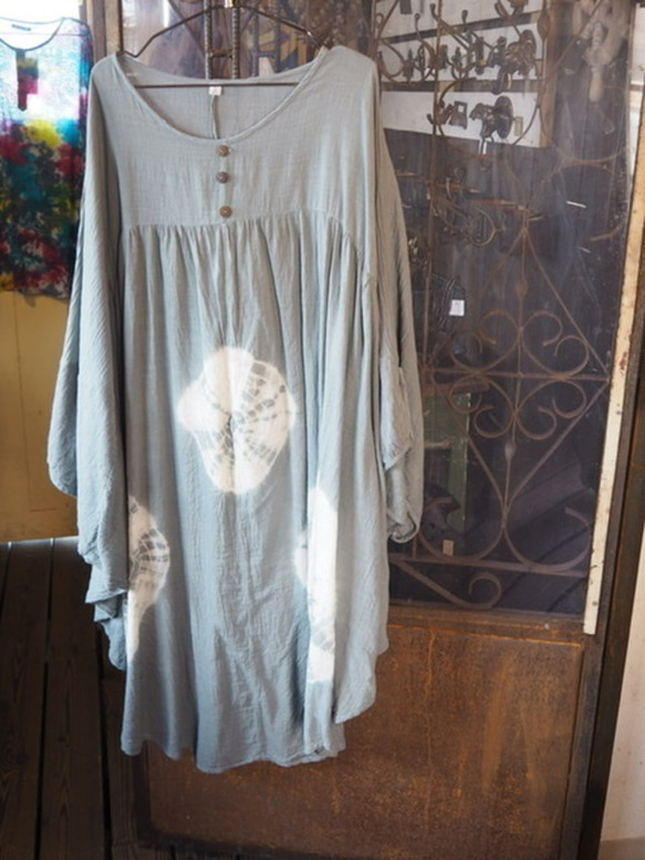 【SALE】絞り染めチュニック ポンチョ コットン100 100 Dyed Tunic Cotton　one－piec 3枚目の画像