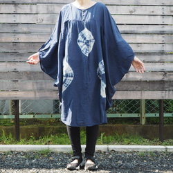 【SALE】絞り染めチュニック ポンチョ コットン100 100 Dyed Tunic Cotton　one－piec 1枚目の画像