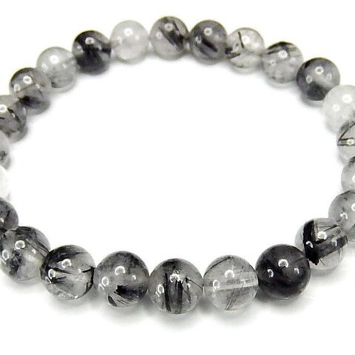 タイチンブラックルチルクォーツ約7mm強ブレスレット天然石