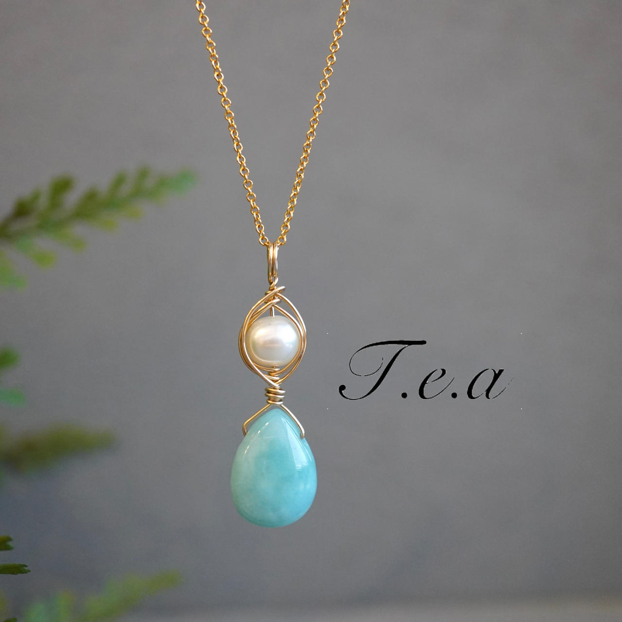 高品質ラリマーと淡水パールのペンダントトップ