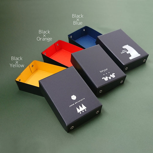 そぼっくすmini (内側：ネイビー/オレンジ/イエロー) 紙製 お道具箱 お