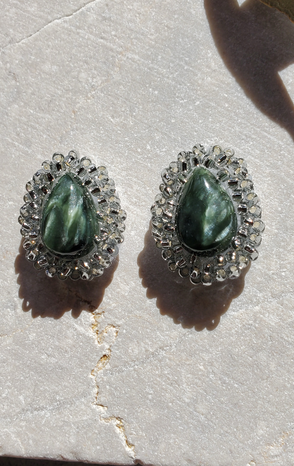 《人気No.1》天然石セラフィナイトのピアス＆イヤリング 1枚目の画像