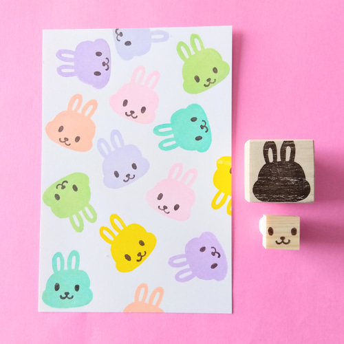 消しゴムはんこ thank you✿うさぎの親子 消しゴムはんこ thank you