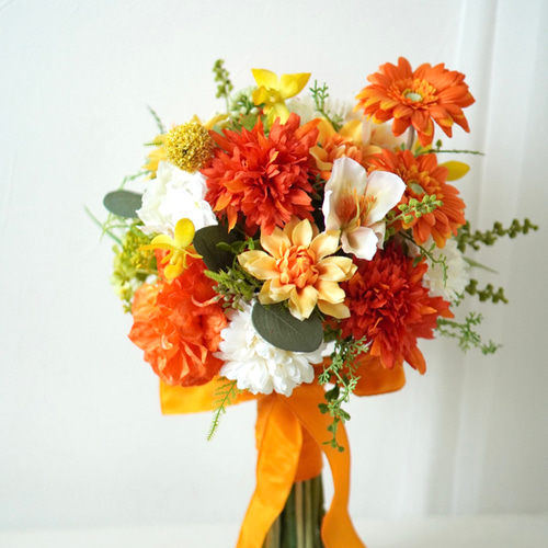 ウェディングブーケブートニアセットビタミンカラー