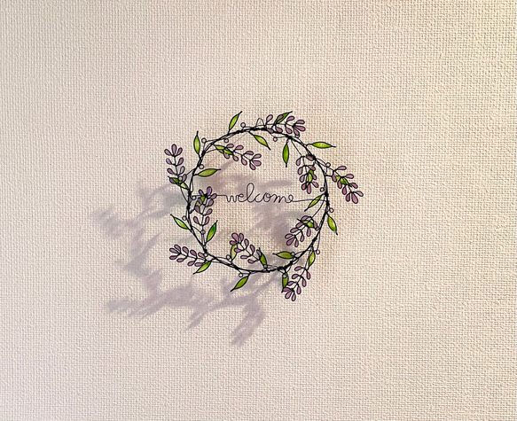 【再販まつり2024】ラベンダーいっぱい♡︎welcomeリース♡︎ワイヤーアート　ワイヤークラフト 5枚目の画像