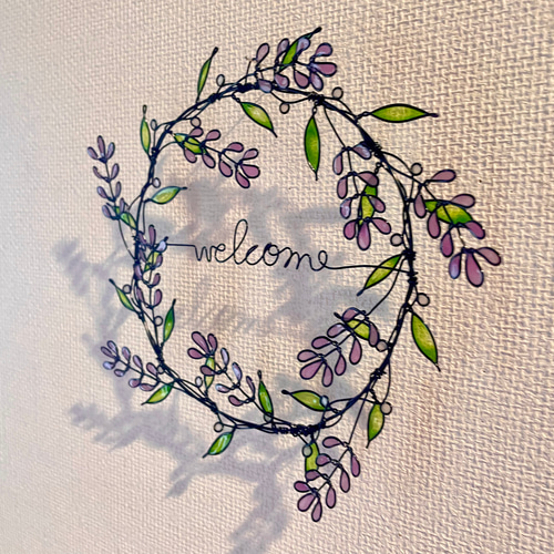 まさページ ラベンダー色の藤の花の壁飾り　ワイヤークラフト　ワイヤーアート まさ様専用ページ ラベンダー色の藤の花の壁飾り ワイヤー