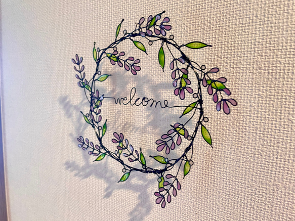 【再販まつり2024】ラベンダーいっぱい♡︎welcomeリース♡︎ワイヤーアート　ワイヤークラフト 4枚目の画像