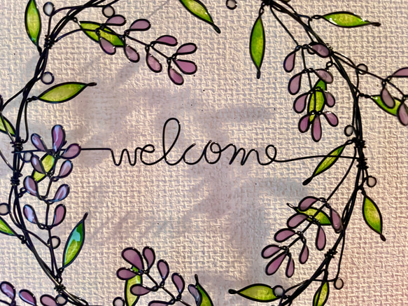 【再販まつり2024】ラベンダーいっぱい♡︎welcomeリース♡︎ワイヤーアート　ワイヤークラフト 2枚目の画像